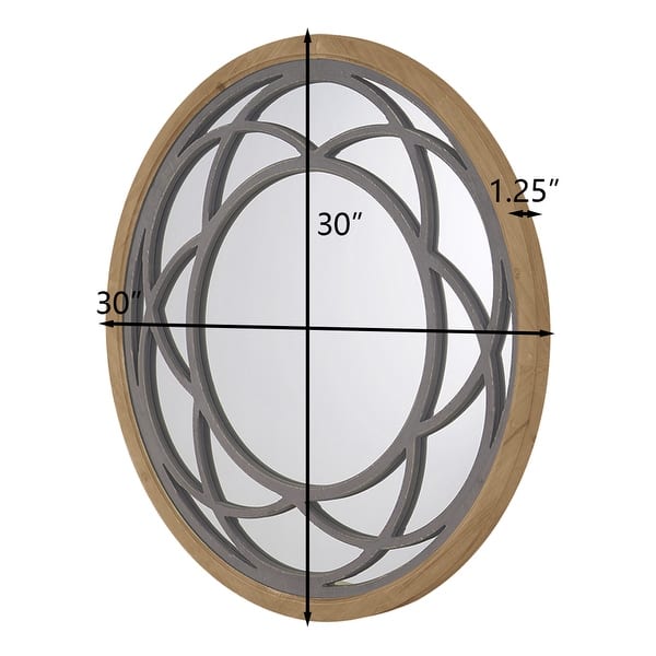 Rustic 30 in. x 30 in. Farmhouse Round Wood Frame Wall Mirror - Bed ...