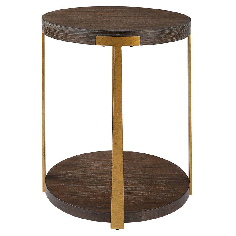 2-Tier Round Wooden Side Table - 24" - Brown and Gold