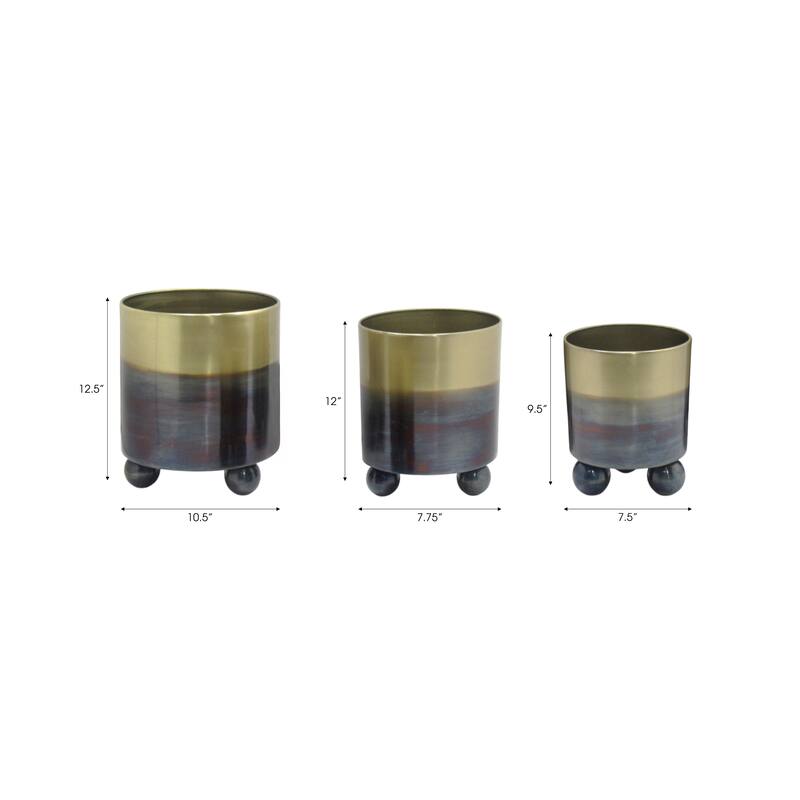 Modern Metal Planters with Spherical Legs and Sleek Dual-Tone Design, Set of 3 - 10.5" x 10.5" x 12.75"