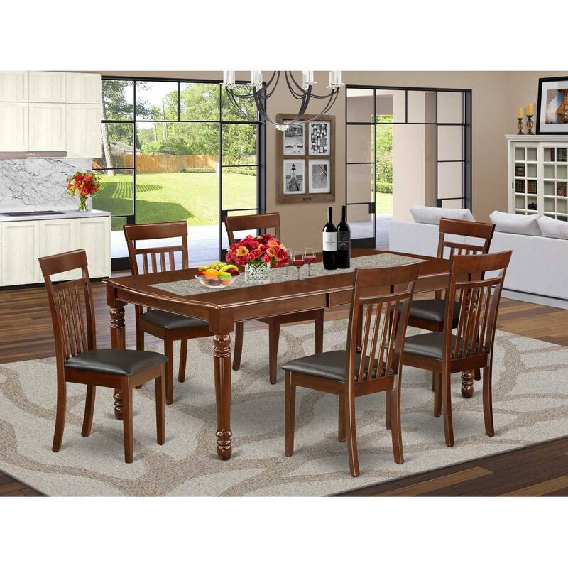 Southwestern Dining Set 7Pc - Rectangle Table & 6 Faux Leather Chairs - 60/78 Inch Expandable