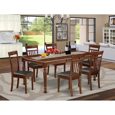 Southwestern Dining Set 7Pc - Rectangle Table & 6 Faux Leather Chairs - 60/78 Inch Expandable