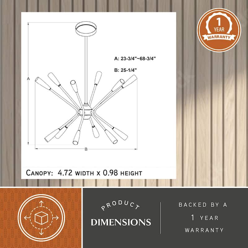 Ellis 12L Black and Brass Sputnik Mid-Century Modern Pendant Light - 25.25-in W x 23.75-in H x 25.25-in D