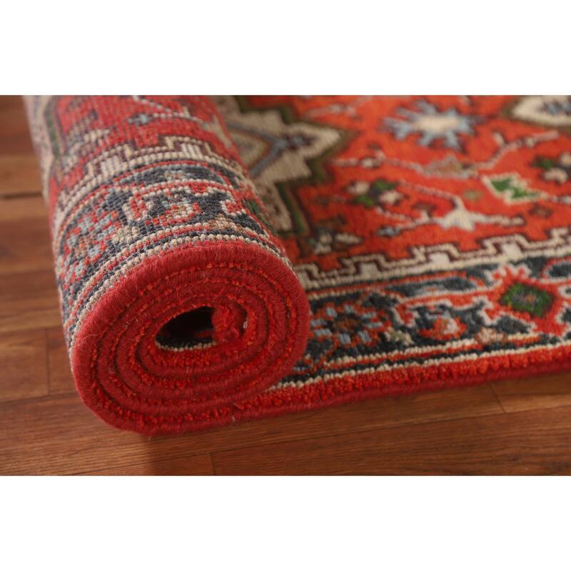 Geometric Heriz Indian Runner Rug Hand-knotted Wool Carpet - 2'7"x 8'0"
