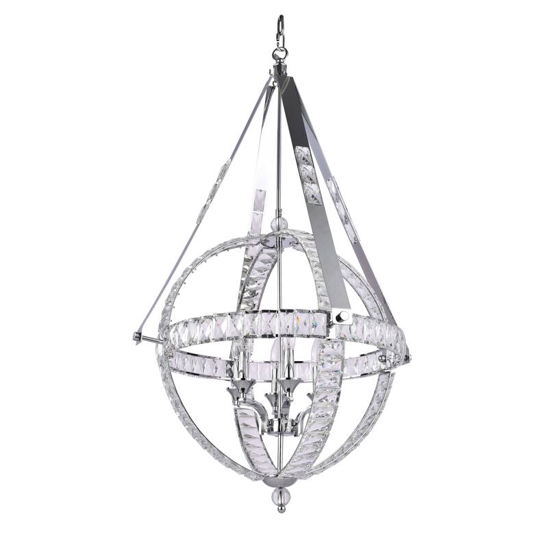 6-Light Chrome Metal Chandelier With Clear Crystals