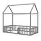 preview thumbnail 6 of 7, Twin Size Wooden Bed with Safety Fence, House-shaped Bed with Door, Platform Bed with Frame For Kids, Grey Wash