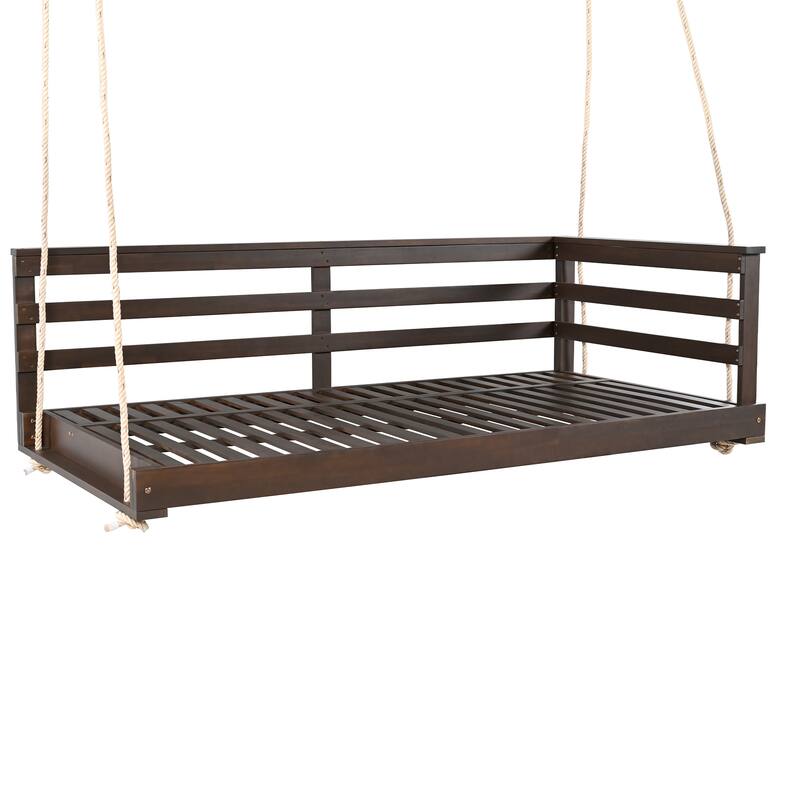 Patio Wooden Twin Size Swing Daybed Porch Swing Frame With Hemp Ropes (Excluding the table)