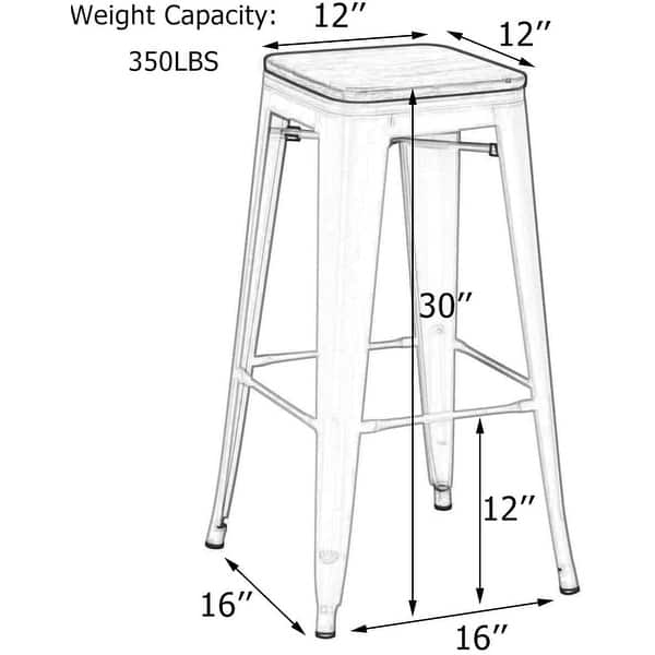 dimension image slide 6 of 7, Bar Stools Set of 4 Stackable Metal Bar Stools Industrial Counter Height Stools Backless Barstools with Wooden Seats