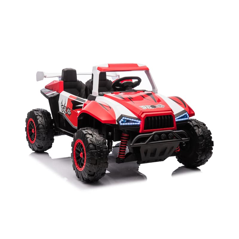 24V Kids Ride-On Car Electric Car with Police Lights, White Red Toddler Vehicle Ride on Jeep with Parent Remote - White Red