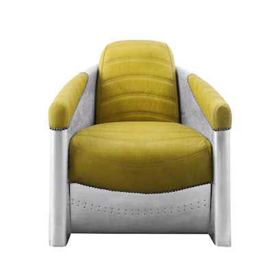 Top Grain Leather Accent Chair with Tight Back in Yellow