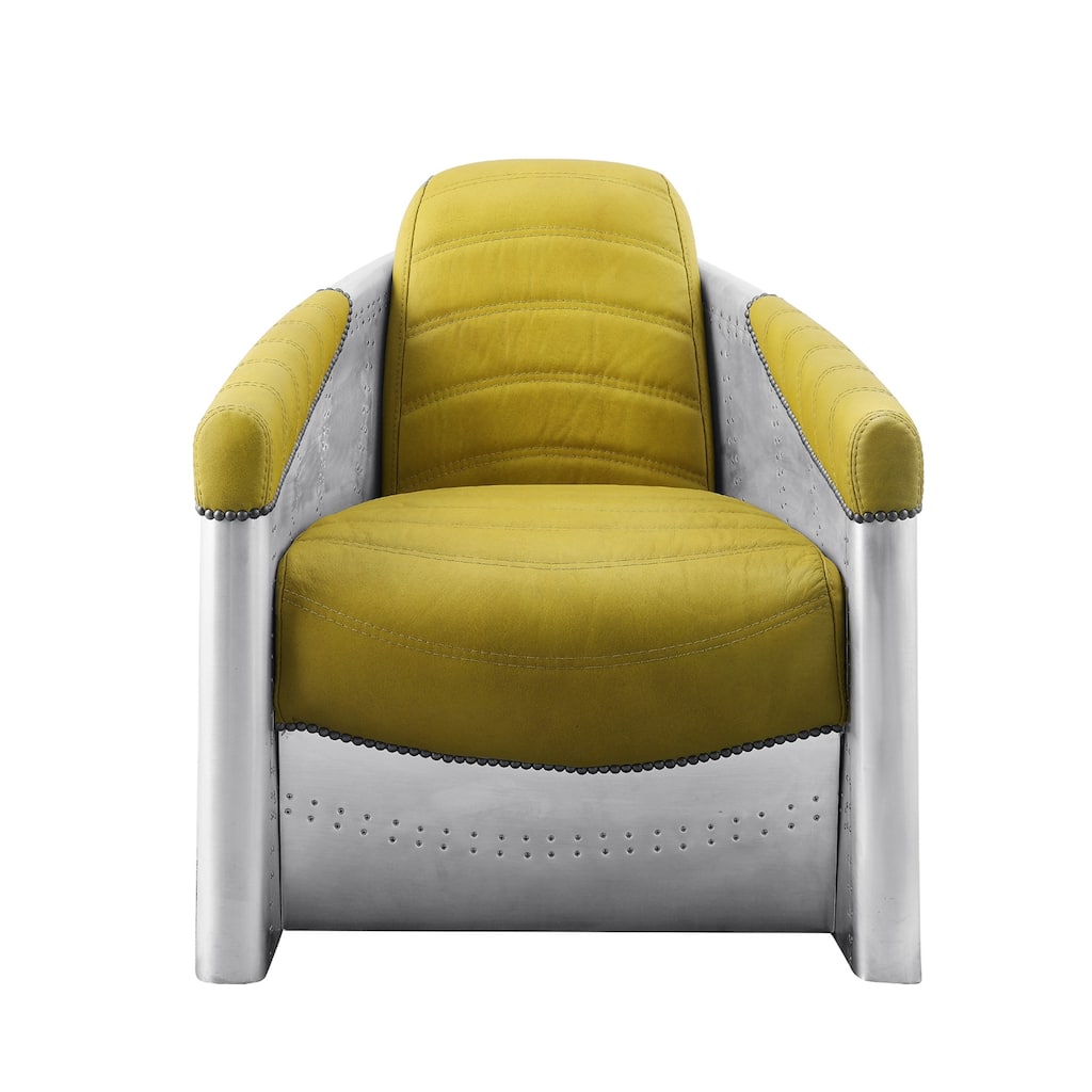 Top Grain Leather Accent Chair with Tight Back in Yellow