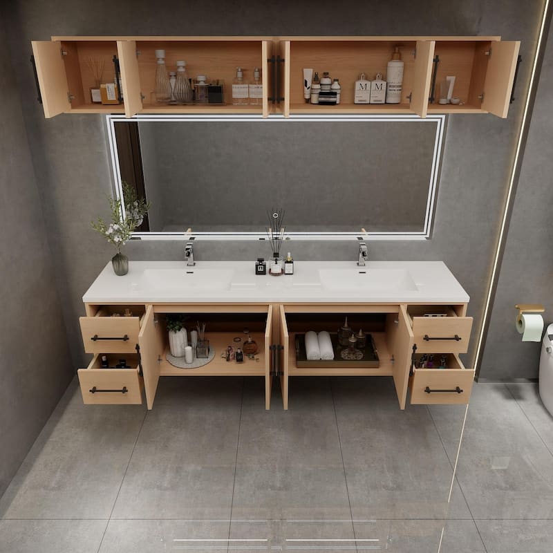 Victoria 84'' Wall-Mounted Double Sink Vanity Set with LED light Top Cabinet