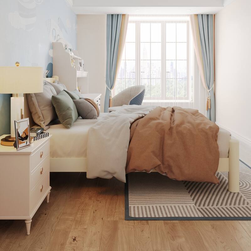 Queen Size Wood Bed Frame,Wood Platform Bed with Headboard,Solid Wood Legs