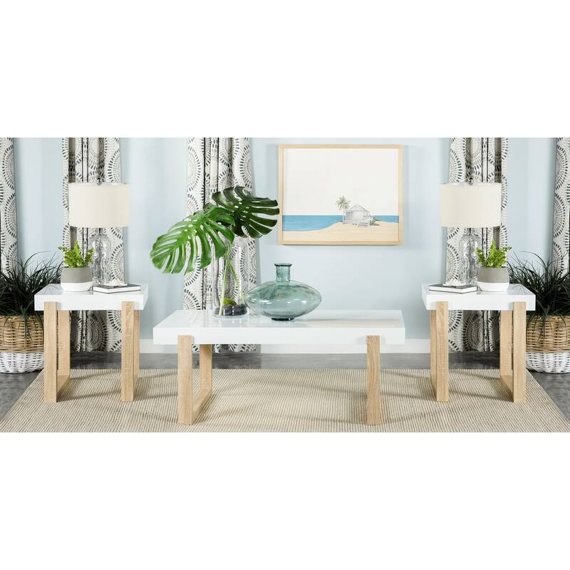 Pala Coffee And End Table Set White High Gloss - 3-Piece