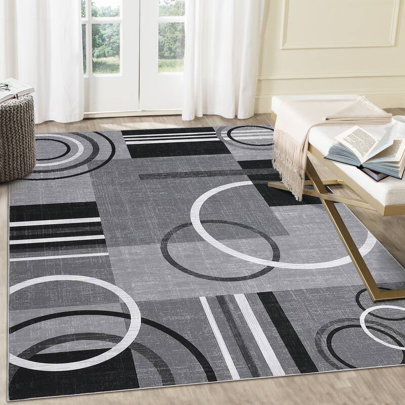 Washable Rugs for Living Room Bedroom Circles Pattern Rug Modern Geometric Area Rug
