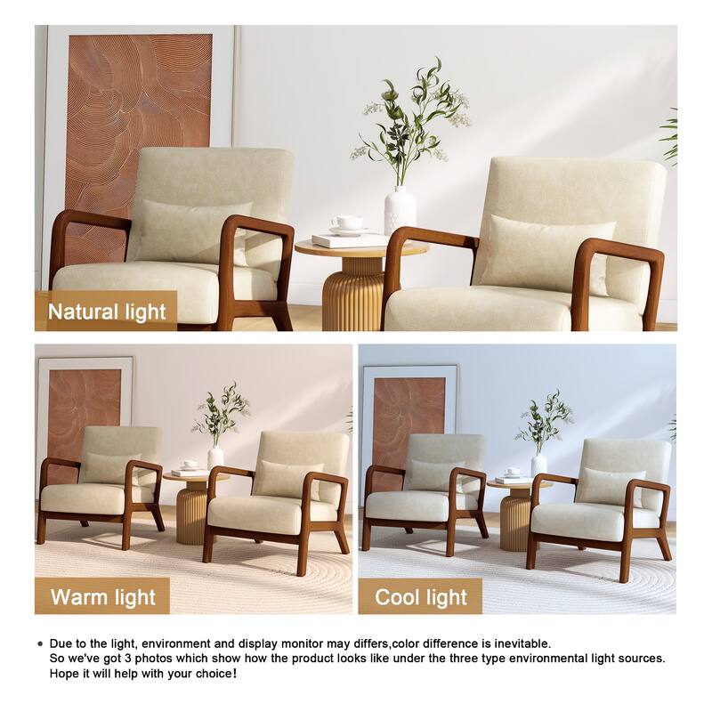 2 Set Mid Century ModernUpholstered Accent Chairs Armchair with Pillow