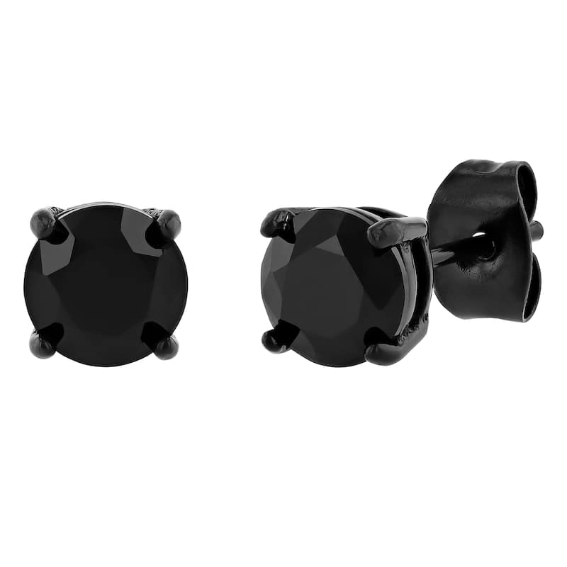 Steel Nation Stainless Steel Black Spinel Stud Earrings - B