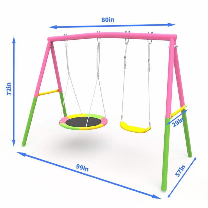 Swing Set for Backyard, 330lbs Swing Set with Heavy-Duty Outdoor Swing Stand, 1 Saucer Swing Seat 1 Belt Swings Seat