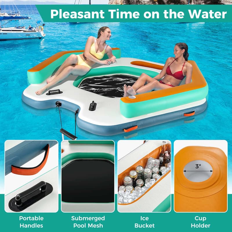 8.7FT x 8.7FT Inflatable Floating Dock Platform w/Detachable Ladder