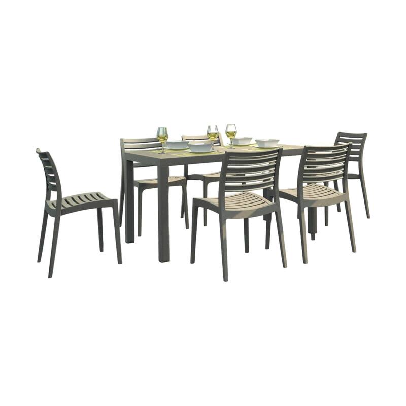 7-Piece Taupe Brown Rectangular Patio Dining Set 55"