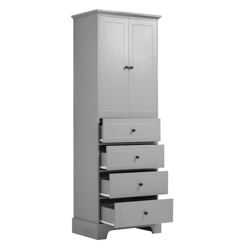 Storage Cabinet with 2 Doors and 4 Drawers for Bathroom Office
