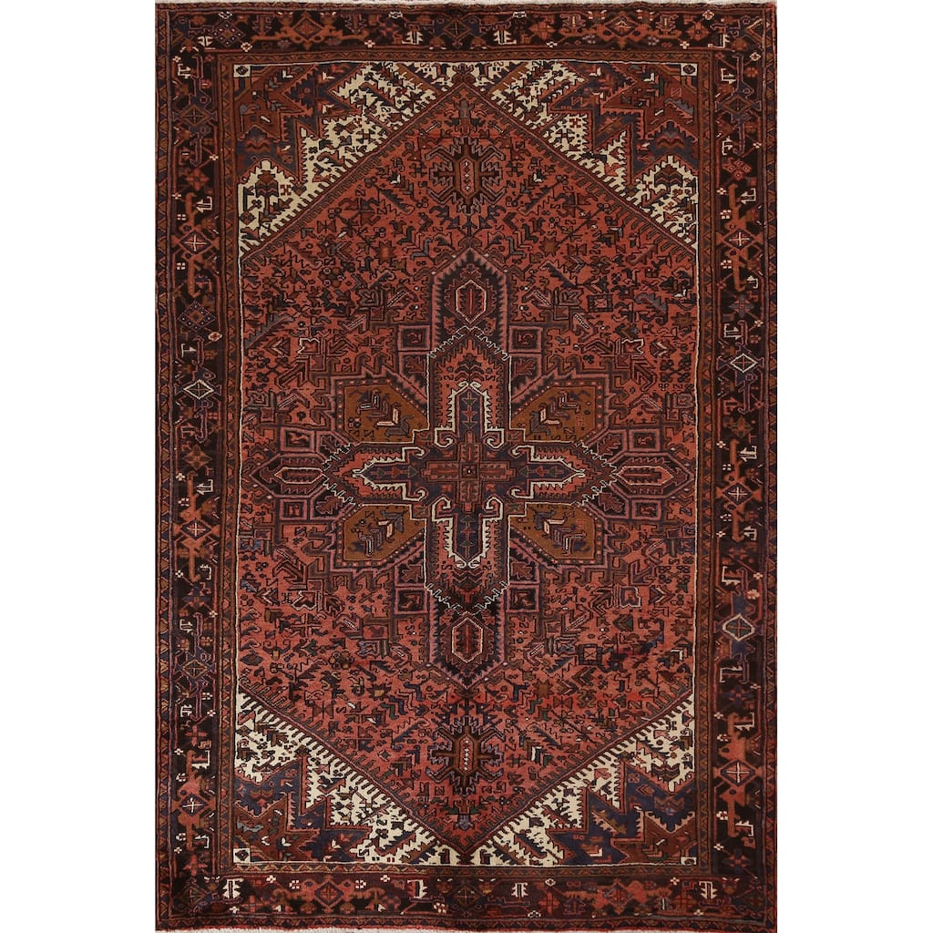 Vintage Traditional Geometric Heriz Persian Wool Area Rug Hand-knotted - 6'9" x 9'9"