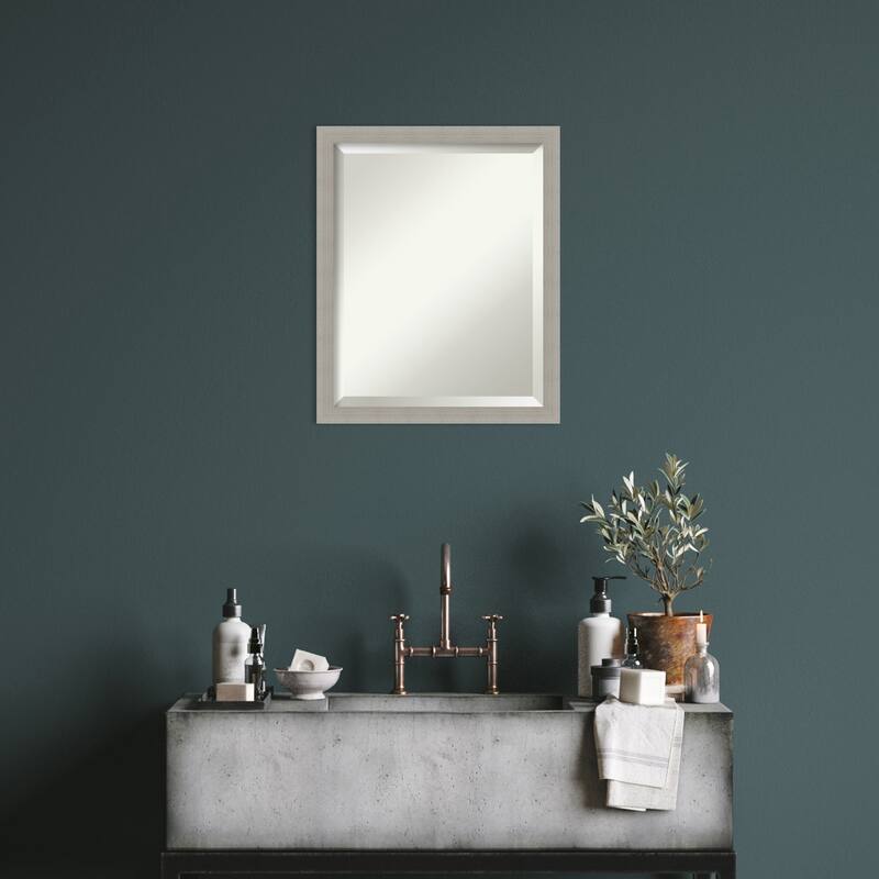 Woodgrain Stripe Beveled Wood Framed Wall Mirror