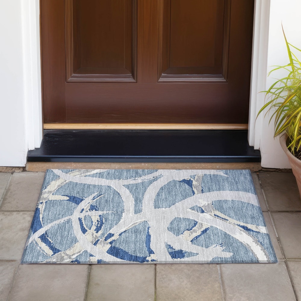 Machine Washable Indoor/ Outdoor Abstract Contemporary Chantille Rug