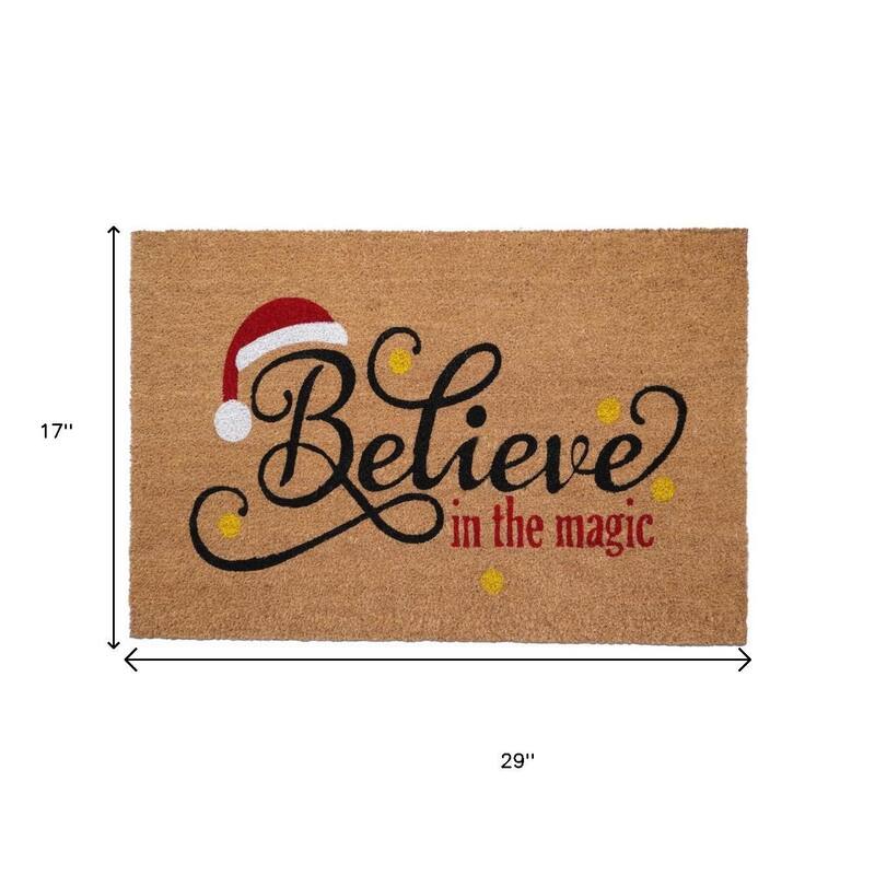 HomeRoots 17" X 29" Brown Black And Red Christmas Believe Outdoor Coir Door Mat - 17.00' X '29.00