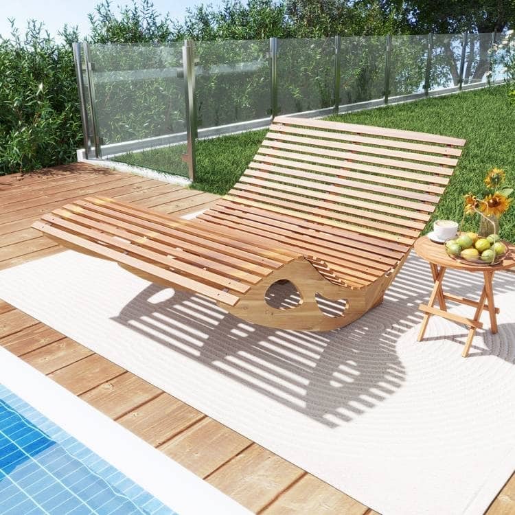 Natural Acacia Wood 2-Seater Adirondack Rocking Sunbed Lounger - 63" x 47" x 26" (inches)