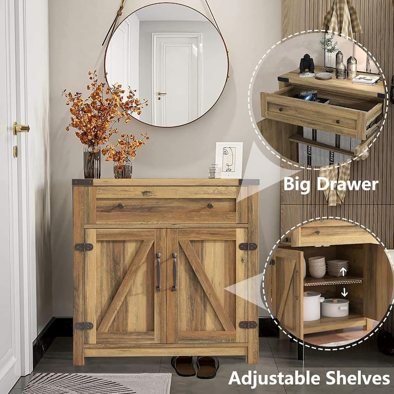Farmhouse Double Barn Door Cabinet for Kitchen Dining Room Living Room