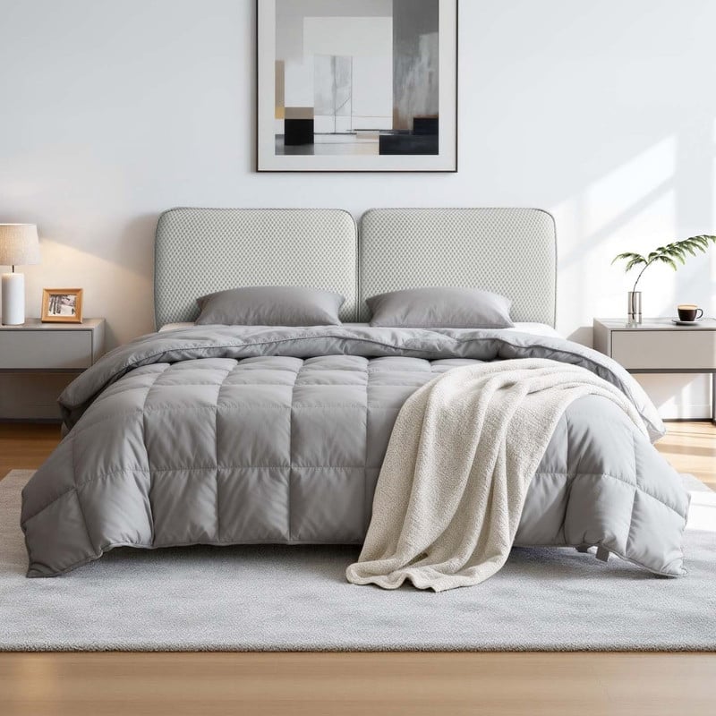 Spruce & Spring Modern All-in-One Queen Upholstered Bed, No-Assembly Foam Bed for Small Spaces - Light Gray