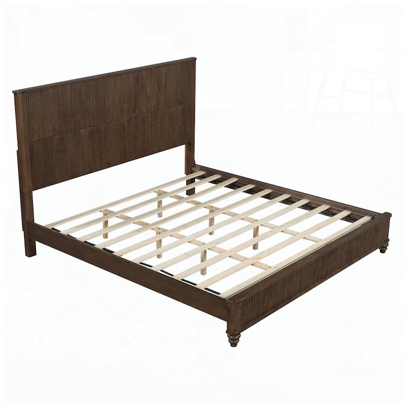 Solid Wood Bed Frame with Tall Headboard