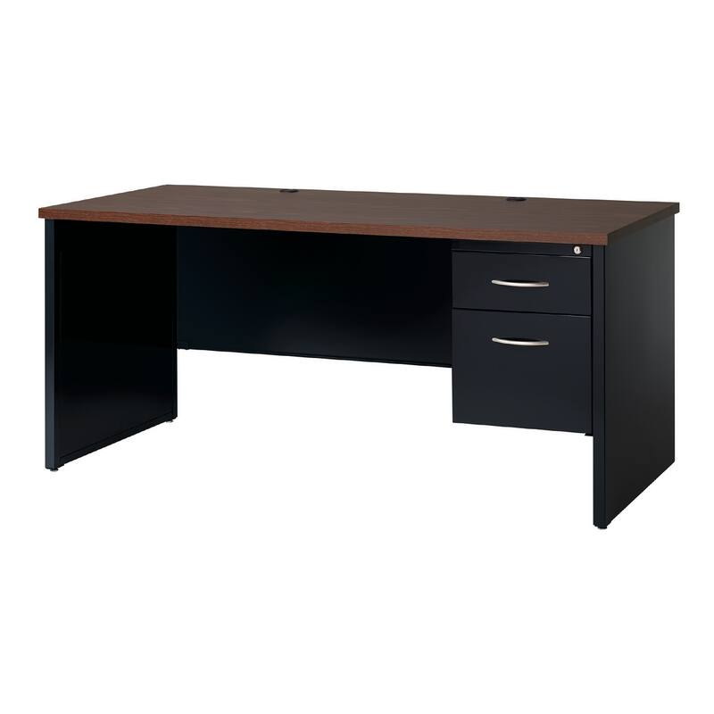 Hirsh Executive Office Modular Right-Hand Single Pedestal File Desk for Office, 30" D x 66" W, Black / Walnut