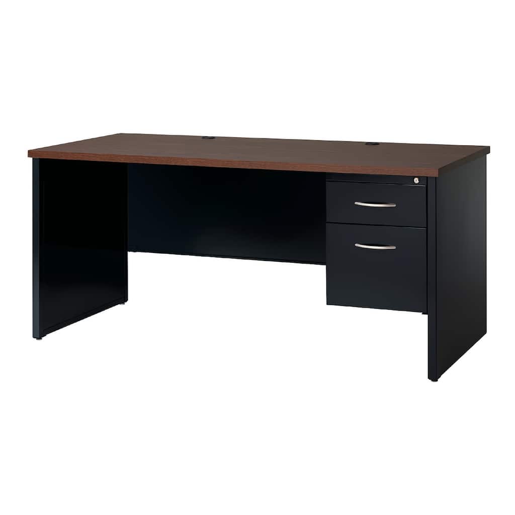 Hirsh Executive Office Modular Right-Hand Single Pedestal File Desk for Office, 30" D x 66" W, Black / Walnut