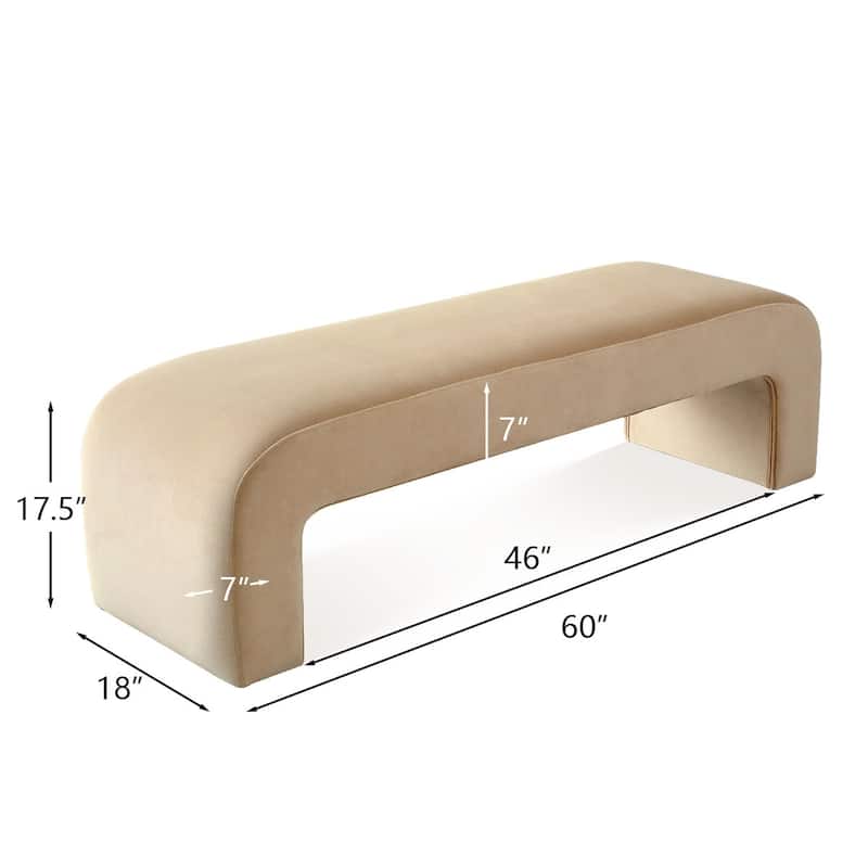 60" Velvet Upholstered Waterfall Bench
