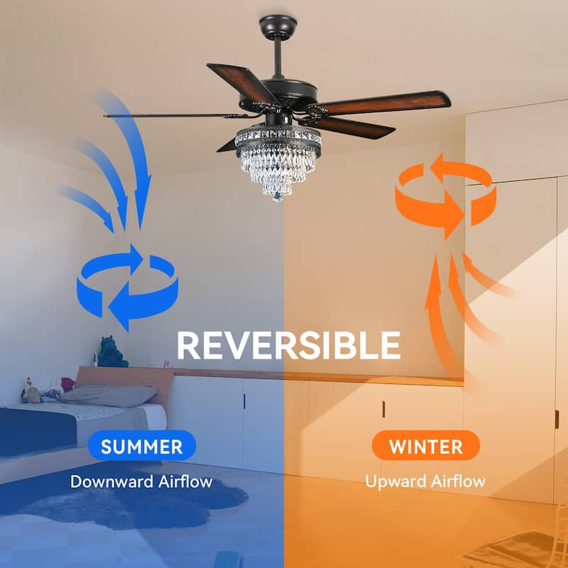 52" or 62" Crystal Ceiling Fan with Lights, Chandelier Ceiling Fans Lights with 6-Speed, APP Control, Dimmable, Timer