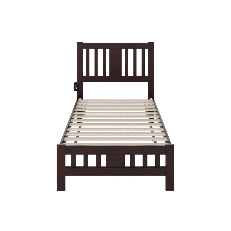 Twin Bed with Footboard & USB - Espresso Finish - Solid Wood Frame - 38.25" x 76"