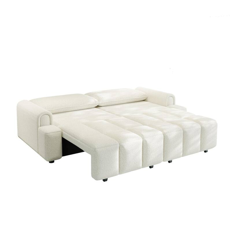 90.2" Convertible 4-Seater Teddy Fabric Sofa with Storage