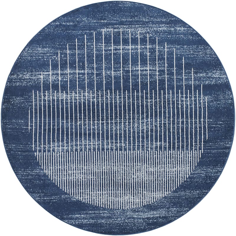 Livabliss Floransa Transitional Area Rug - 7' 10" x 7' 10" - Dark Blue - Round