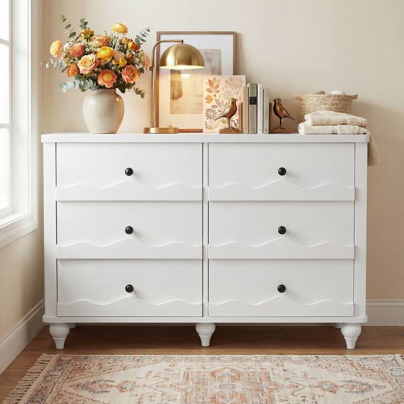 Narill Wave-Inspired 6-Drawer Dresser Closet Organizer, 43-In Chest of Drawers TV Stand