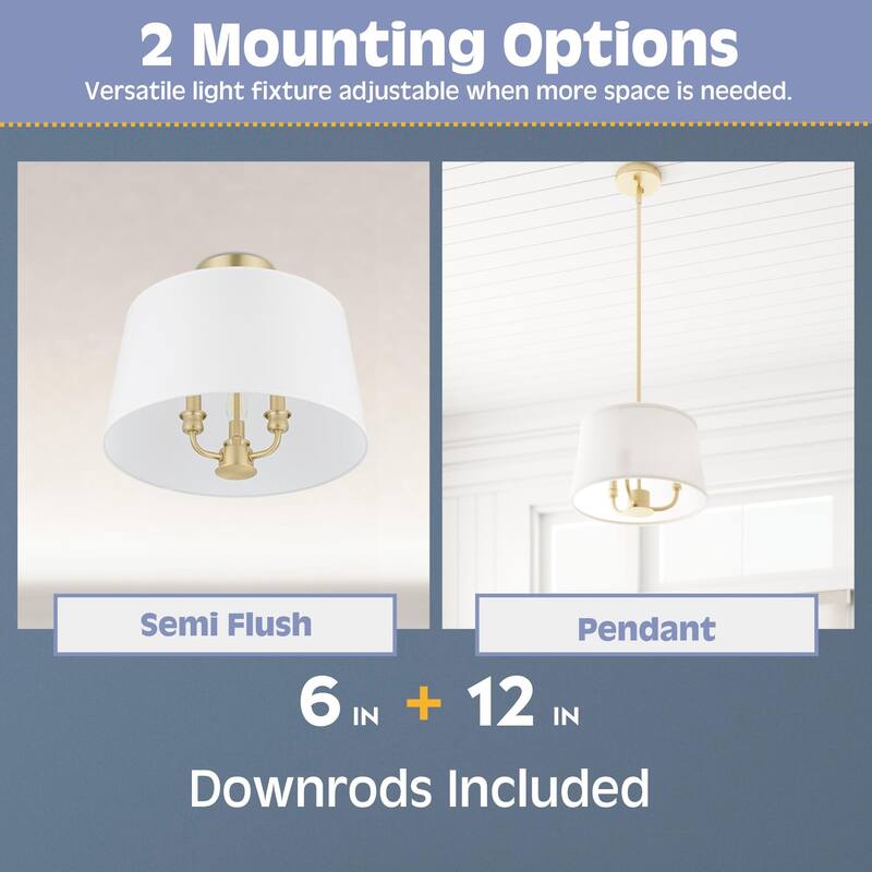 Prominence Home Billet Convertible Pendant/Semi-Flush with Fabric Shades