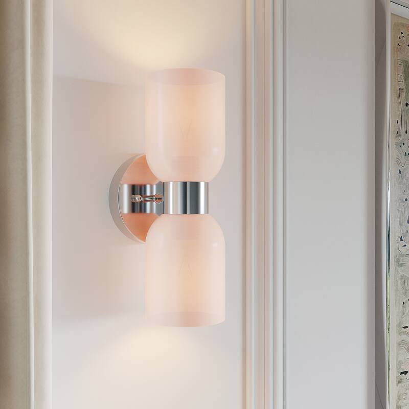 Shuman 2-light Mid-century Modern White Gold Wall Sconce with UL