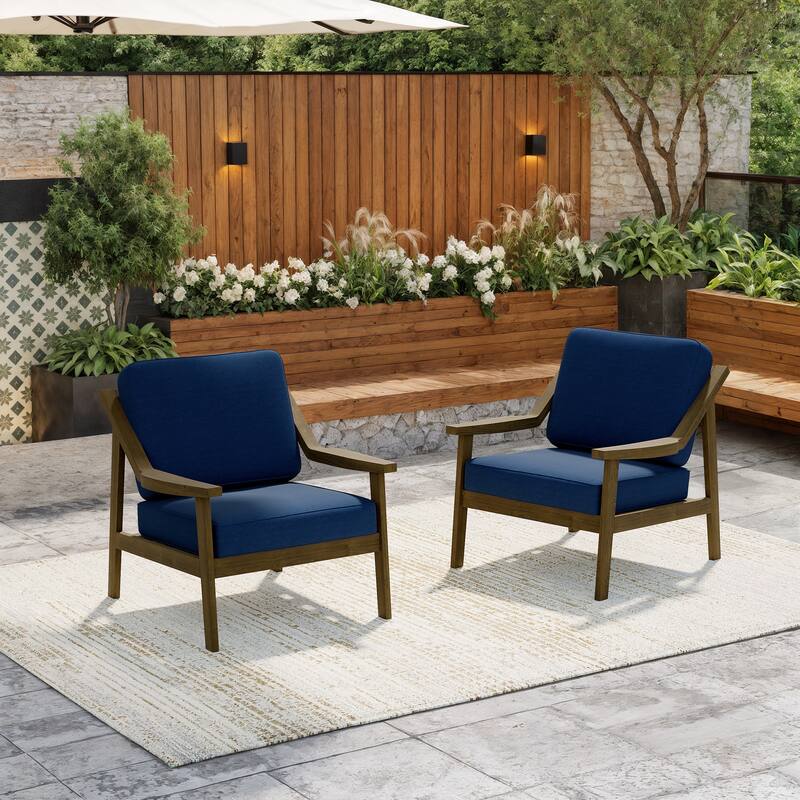 Solid Wood Outdoor Arm Chair Loveseat with Cushion