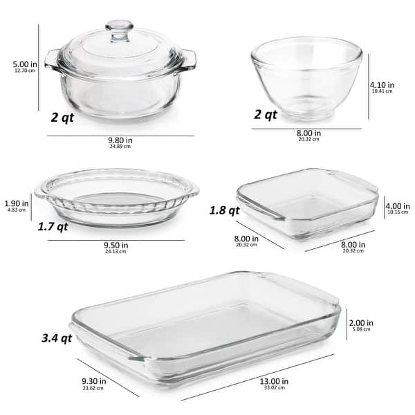Libbey Baker's Basics 5-Piece Glass Casserole Baking Dish Set with 1 Cover