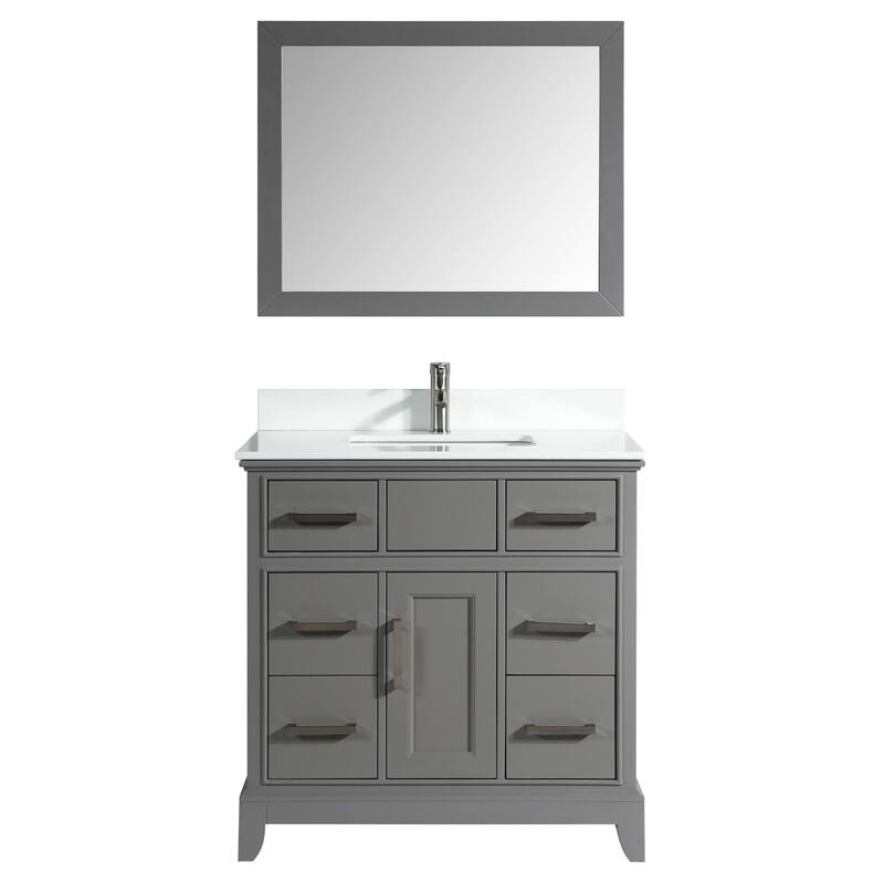 Vanity Art 36" Single Sink Bathroom Vanity Set with Engineered Marble Top and Free Mirror
