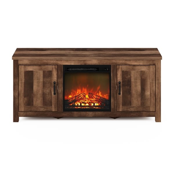 Furinno Jensen Farmhouse Barn Door Fireplace TV Stand with Storage