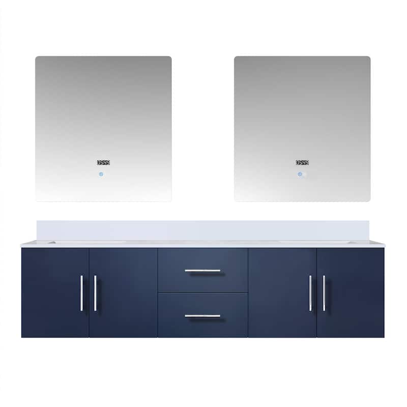 Geneva 72 in. W x 22 in. D Dark Grey Double Bath Vanity, White Quartz Top, and 30 in. LED Mirrors
