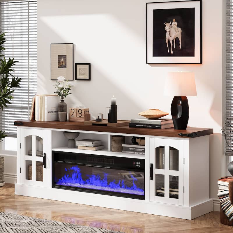 Gymojoy Fireplace 71" TV Stand with 36" Electric Fireplace, Media Console for Up to 80" TVs, LED Lights Entertainment Center.