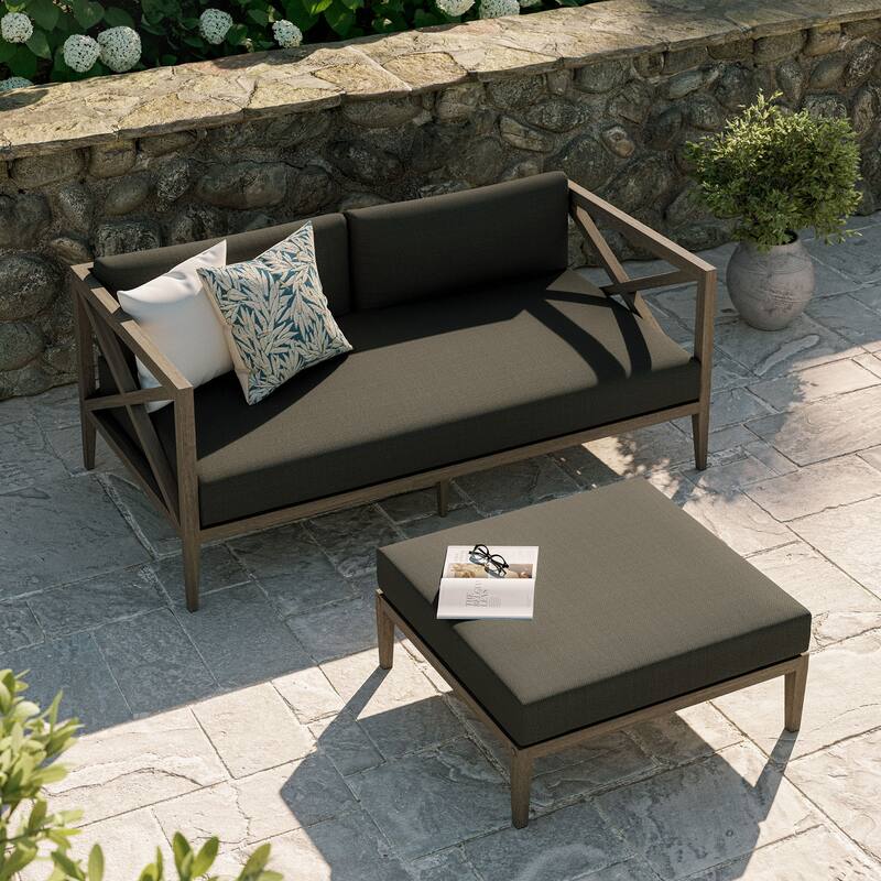 Northlake Outdoor Patio Teak Wood Loveseat and Ottoman Set