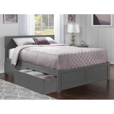 Orlando Full Platform Bed with Footboard and 2 Drawers in Grey